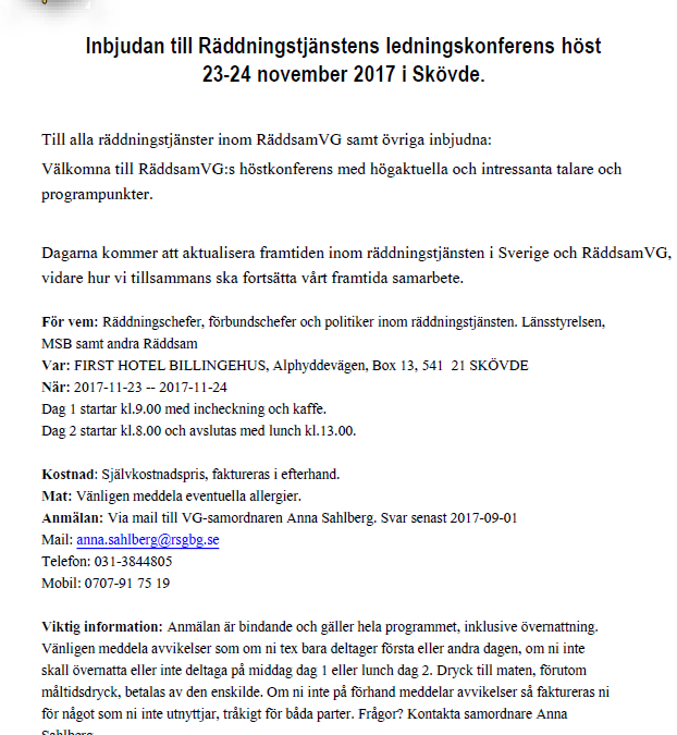 Anmäl Er till höstkonferensen i Skövde