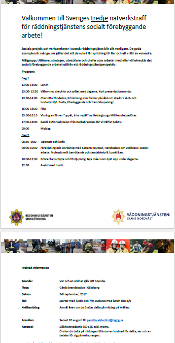 Välkommen till nätverksträff för socialt brandförebyggande och förtroendeskapande arbete i Göteborg 7-8 sept 2017