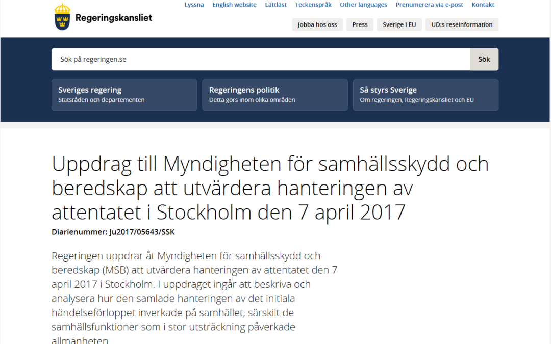 Uppdrag från MSB on attentatet i Stockholm 2017-04-07